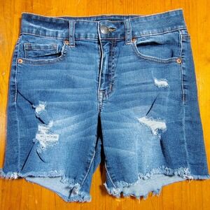 AERO Women Denim Shorts 6 Bermuda Distressed Frayed Hem Blue Jeans boho cowgirl